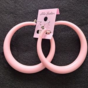 Pretty In Pink Hoop Large Glossy Fashion Earrings
